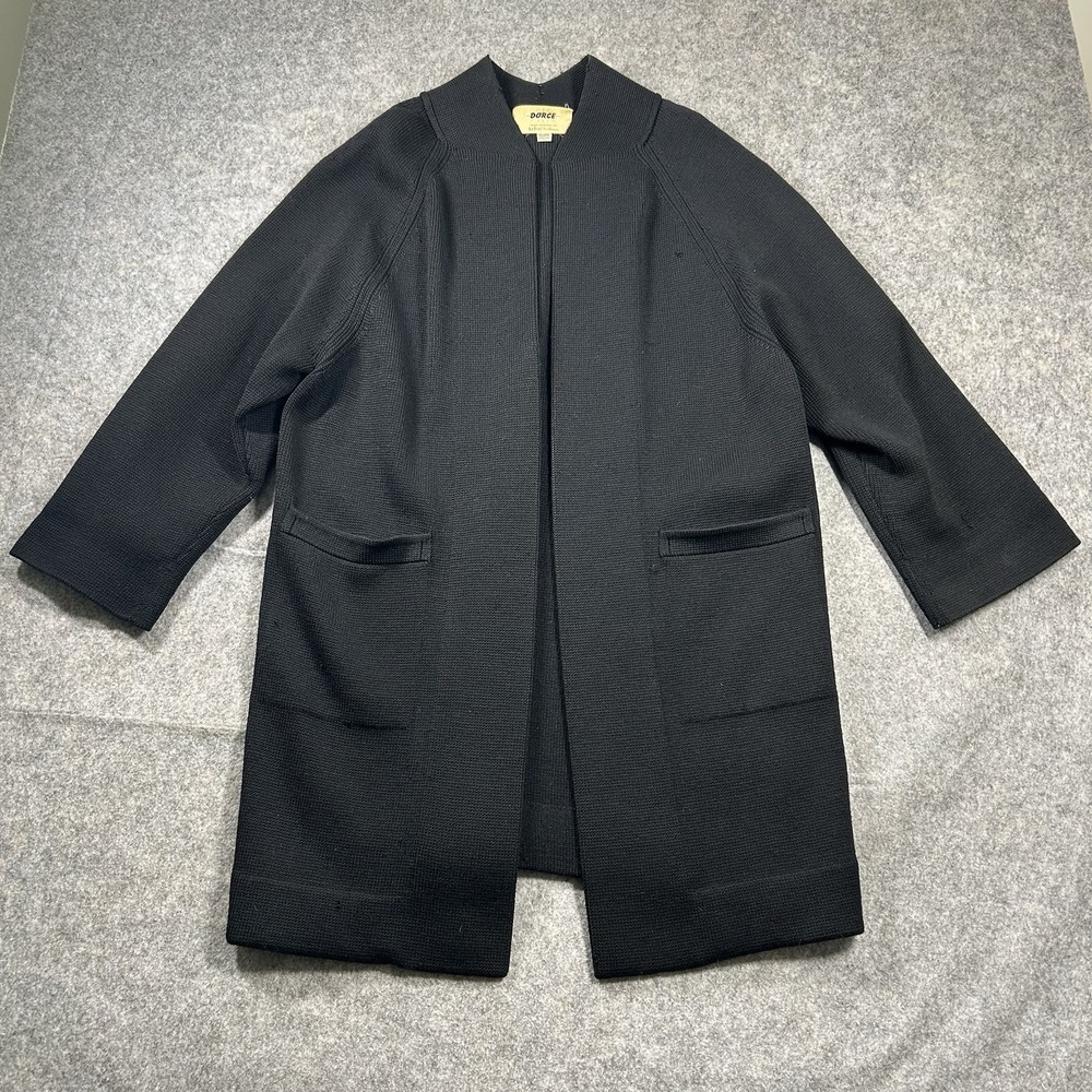 Vintage Dorce Leroy Knitwear Sweater Womens Large Cardigan Black 100% Wool Flaws